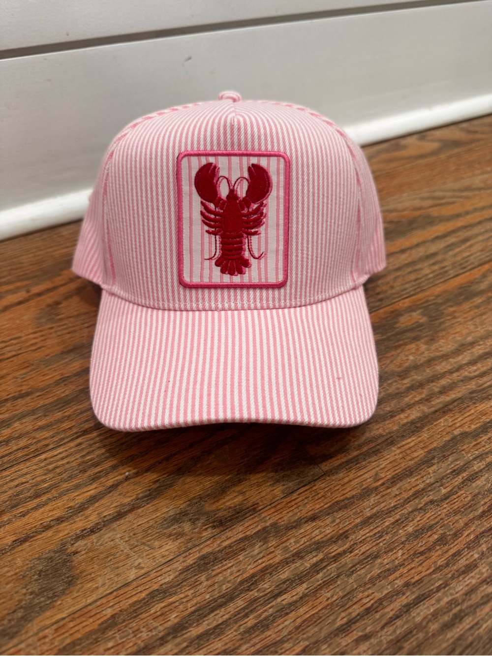 Pink Striped Lobster Patch Baseball Cap